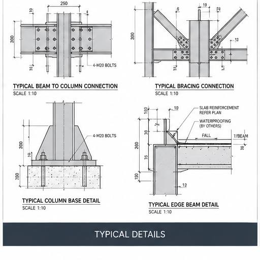 Structural steel model and steel detailing drawings
